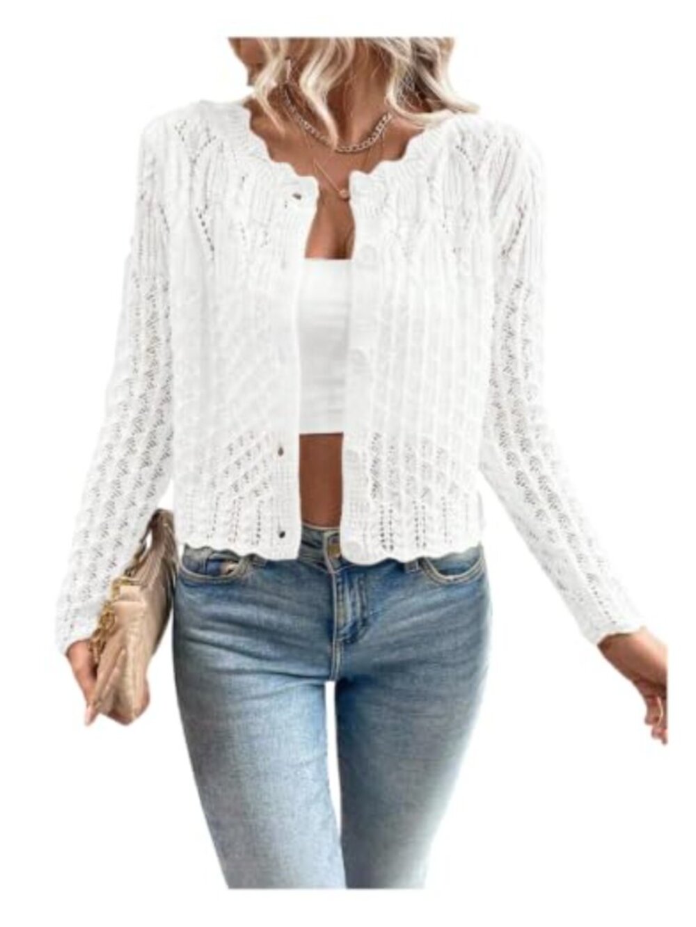 Boho Crochet Cardigan Button Down Long Sleeve Soft Knit Sweater